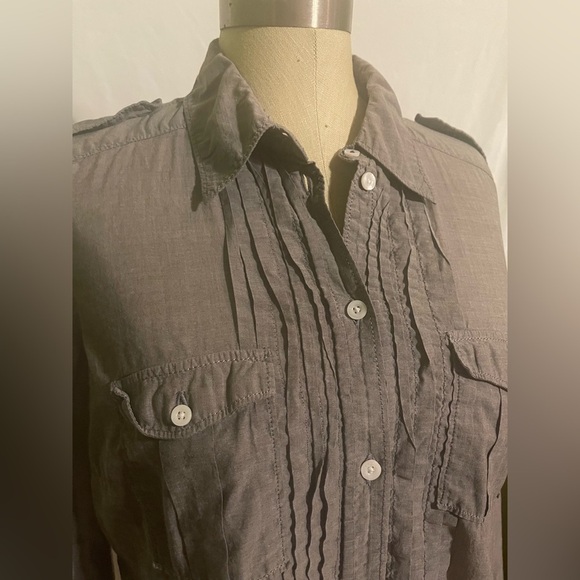 Esprit Women’s Gray Button Down Long Sleeve Shirt - Unique Stitching | Size 12 - Picture 3 of 9